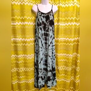 Sky Blue And Black Tie Dye Maxi Dress With Lattice Back